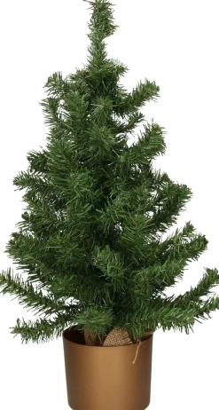 Everlands Kunstkerstbomen^Mini Kerstboom Groen - In Gouden Kunststof Pot - 75 Cm - Kunstboom