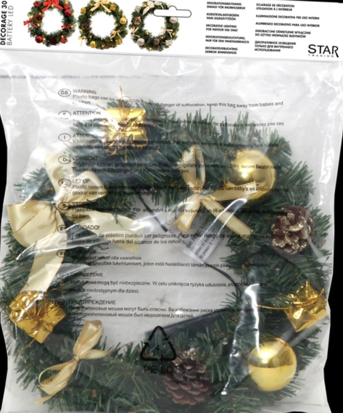 Star Trading Mini Kerstkrans Verlicht "Goud" 30Cm Hot