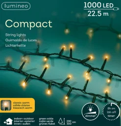 Lumineo Kerstlichtsnoeren^22,5M Led Compact Kerstverlichting - Steady - 1000 Lampjes - Goud - Dimbaar 22.5 Cm