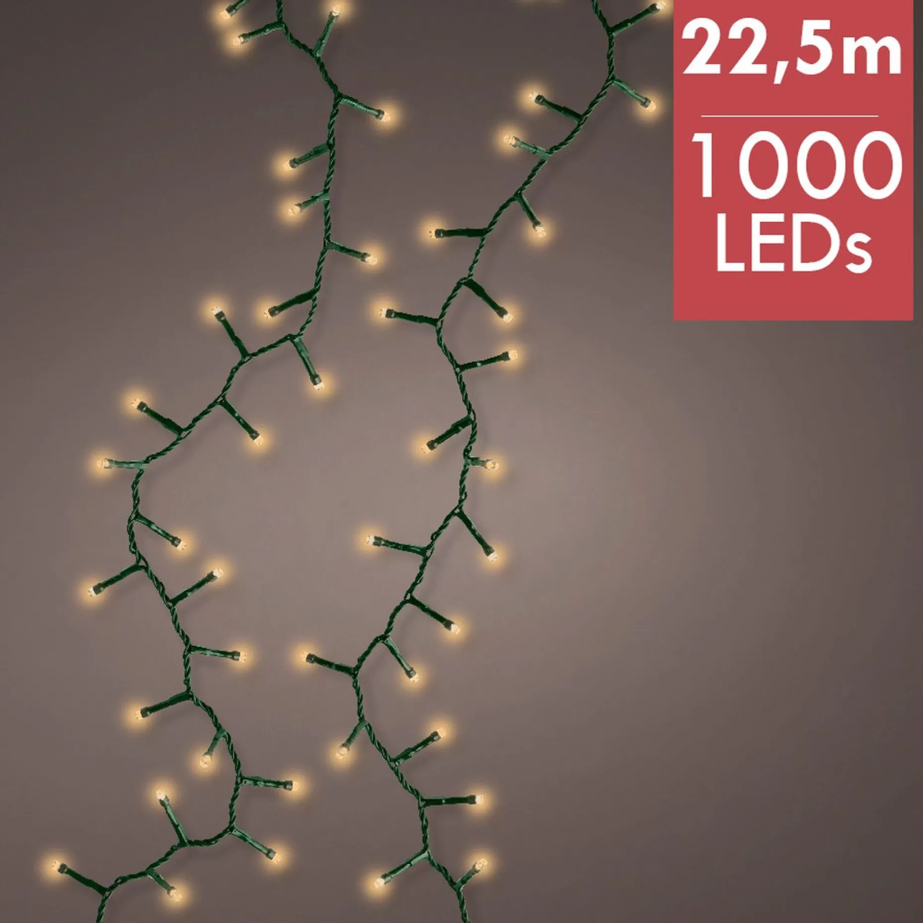Lumineo Kerstlichtsnoeren^22,5M Led Compact Kerstverlichting - Steady - 1000 Lampjes - Goud - Dimbaar 22.5 Cm