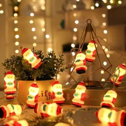 Merkloos Verlichte Kerstfiguren^3M - 20Led Kerstman Kerstverlichting - Fairy Lights - Santa String Lights - Batterij Aangedreven (3X Aa) - Feest Decor - Xmas Verlichting - Santa -