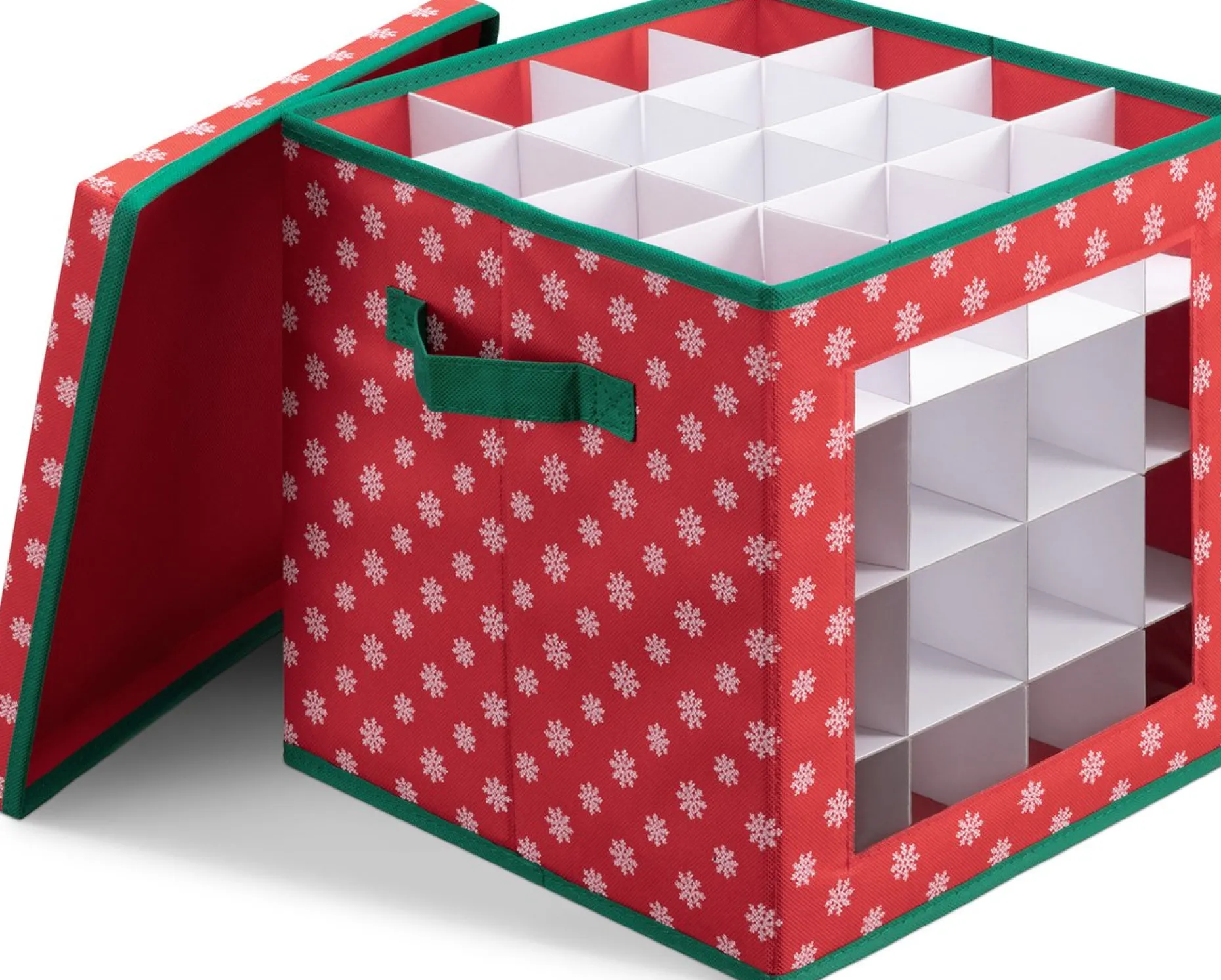 Merkloos Kerstspullen Opbergers^Navaris Opvouwbare Kerstballen Opslag Doos - Kerstboom Ornamenten Container Met Feestelijk Ontwerp - Geschikt Voor 64 Kerstornamenten En Decoraties