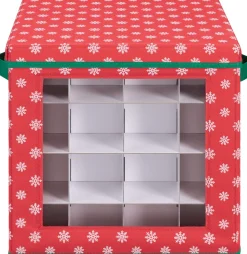 Merkloos Kerstspullen Opbergers^Navaris Opvouwbare Kerstballen Opslag Doos - Kerstboom Ornamenten Container Met Feestelijk Ontwerp - Geschikt Voor 64 Kerstornamenten En Decoraties
