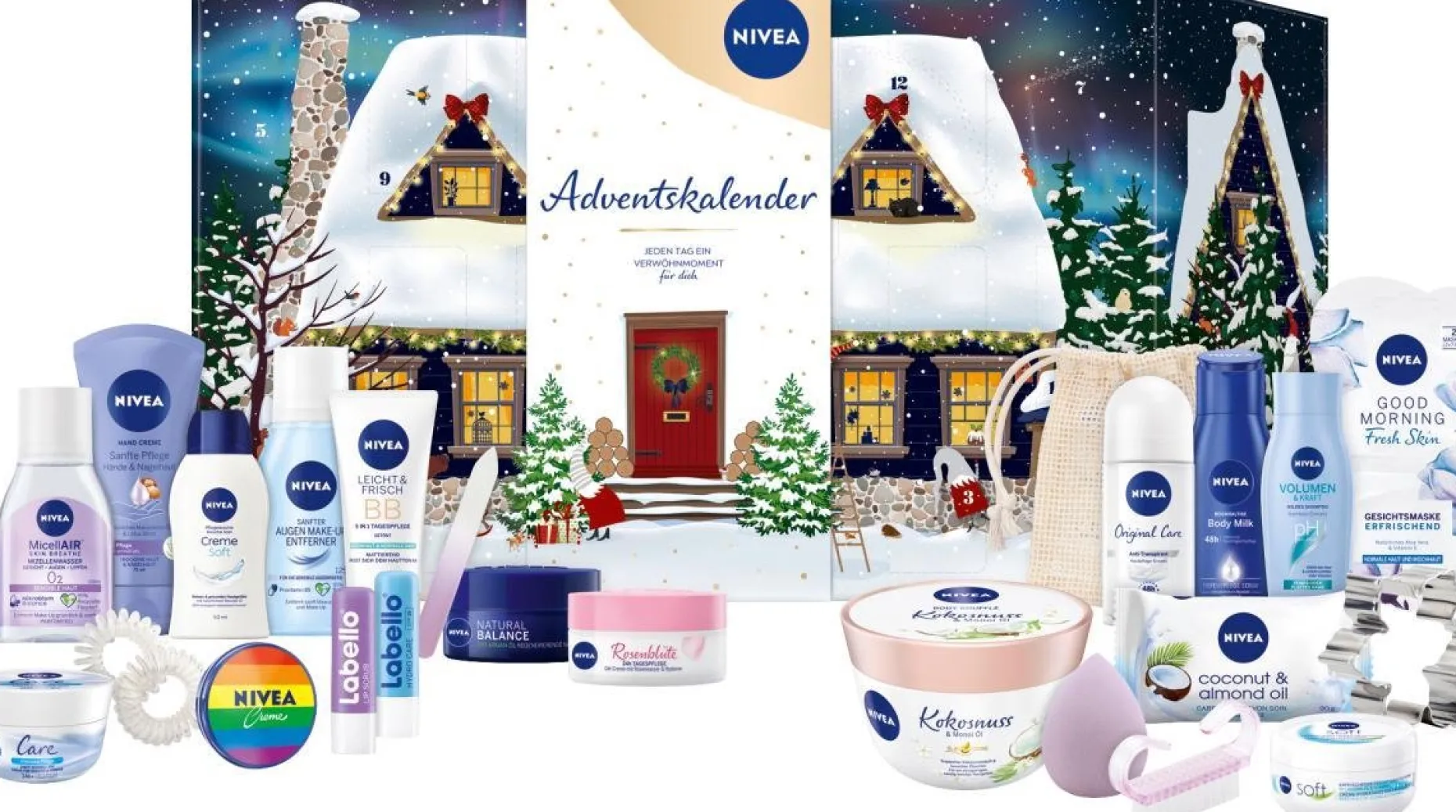 NIVEA Adventskalenders^ Adventskalender 2021 - Huis In De Sneeuw Met 24 Diverse Artikelen