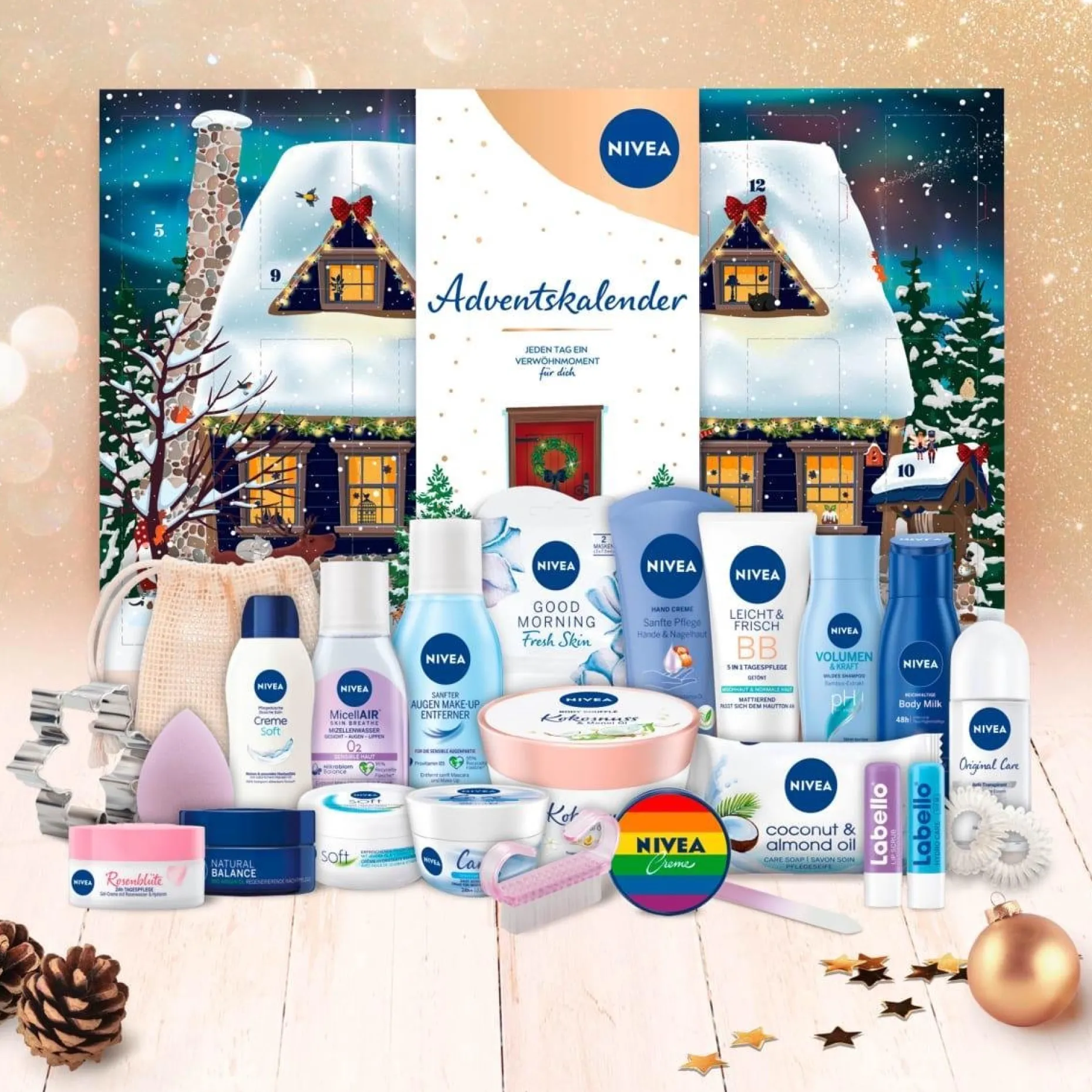 NIVEA Adventskalenders^ Adventskalender 2021 - Huis In De Sneeuw Met 24 Diverse Artikelen