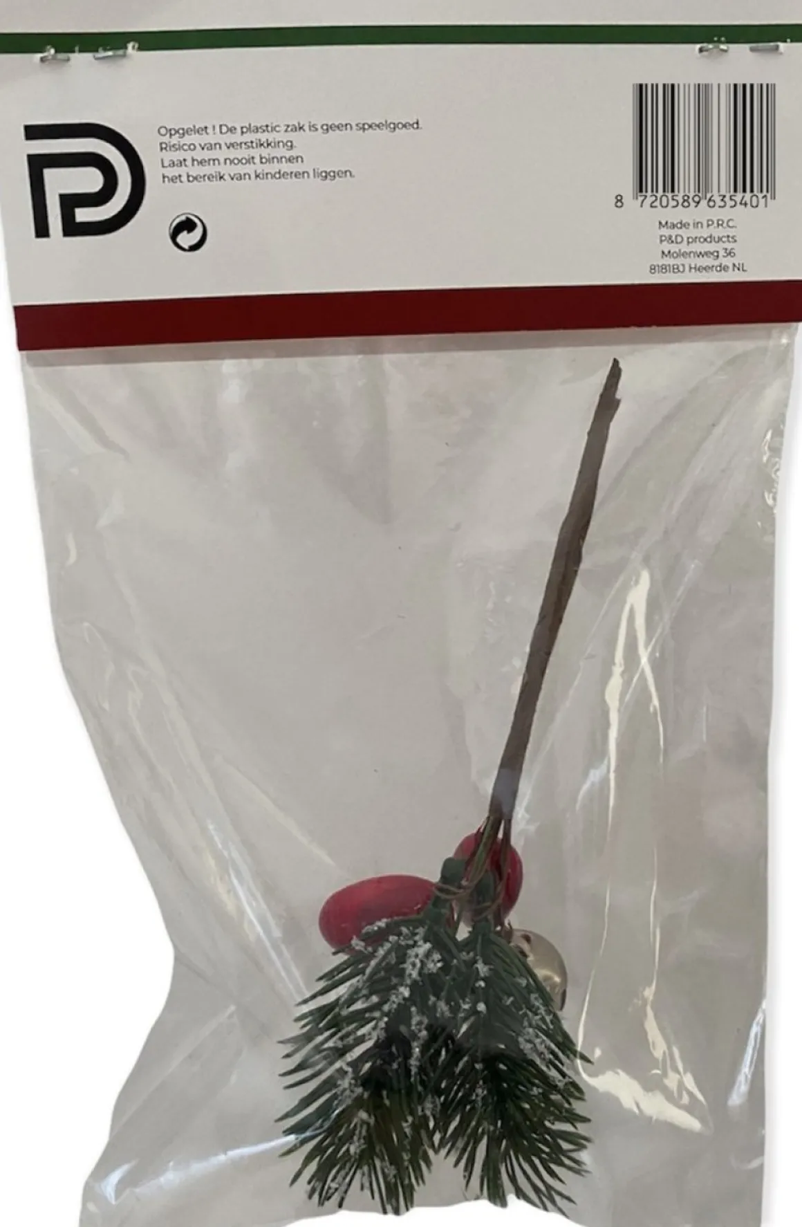 PD ® - Mini Kersttak Met Bellen - Kerst Tak Met Decoratief Hart En Bel - Cadeauverpakking Decoratie - Kerst Online