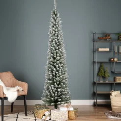 Everlands Kunstkerstbomen^Pencil Pine Snowy Kunstkerstboom | Smal | Wit/Sneeuw | 210Cm