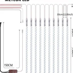 Polo Norte Lichtgordijnen^Pn - Led Verlichting Meteor Vallende Regen - 8 Buizen 30Cm - Warm Wit - Gratis Led Foto Knijpers