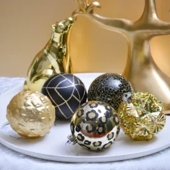 JMP Prachtige Kerst® - Kerstballen - 16 Delige Set - Kerstversiering - Kerstboomdecoratie - Kerstornamenten Goud, Zwart, Luipaard New