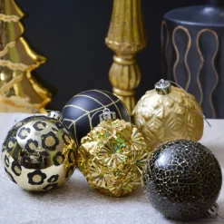 JMP Prachtige Kerst® - Kerstballen - 16 Delige Set - Kerstversiering - Kerstboomdecoratie - Kerstornamenten Goud, Zwart, Luipaard New
