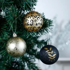 JMP Prachtige Kerst® - Kerstballen - 16 Delige Set - Kerstversiering - Kerstboomdecoratie - Kerstornamenten Goud, Zwart, Luipaard New