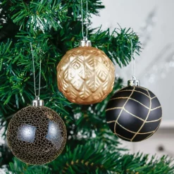 JMP Prachtige Kerst® - Kerstballen - 16 Delige Set - Kerstversiering - Kerstboomdecoratie - Kerstornamenten Goud, Zwart, Luipaard New