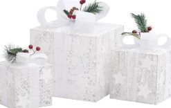 Prolenta Premium Kerstdecoratie Geschenkdozen 3 St Binnen/Buiten Zilverkleurig Sale
