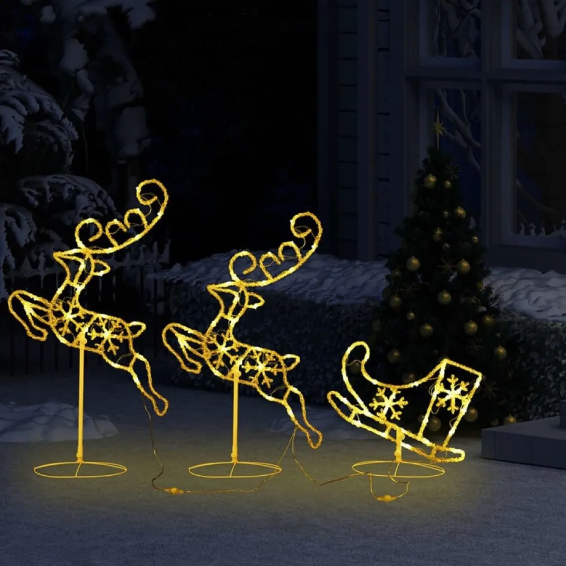 Prolenta Premium Kerstdecoratie Rendieren En Slee 260X21X87 Cm Acryl Warmwit Fashion