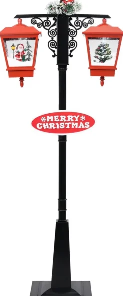 Prolenta Premium Straatlantaarn Met Kerstman 81X40X188 Cm Pvc Zwart En Rood Fashion
