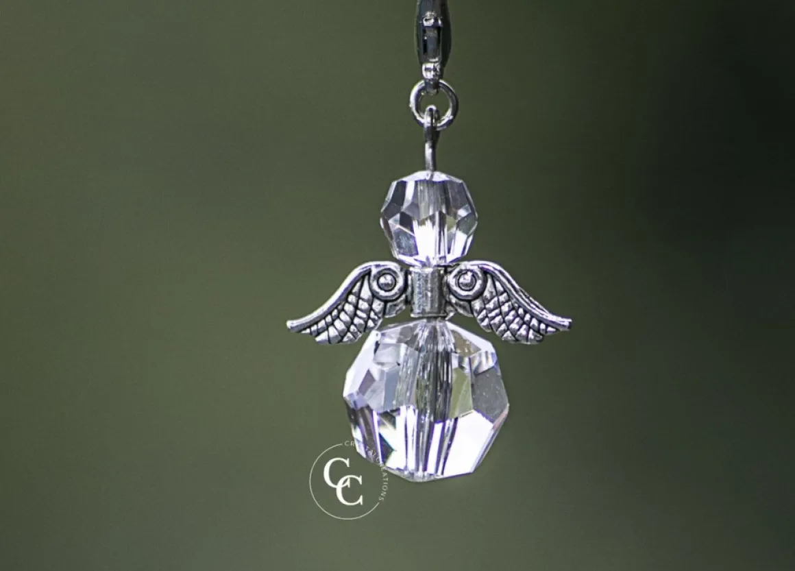 CC Raamhanger Beschermengel , Hand Vervaardigd Uit Swarovski Kristallen . ( Bescherm Engel , Kettinghanger , Sleutelhanger ) , Zilver Helder , Zilver Cheap