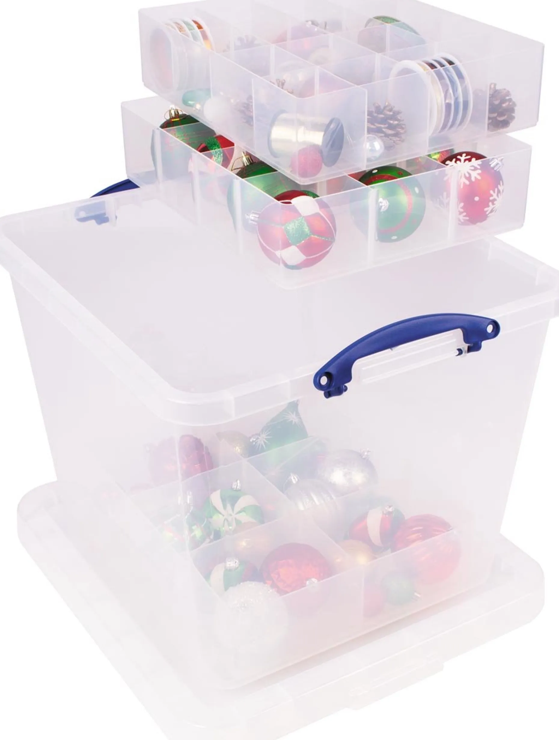 Really Useful Box Kerstspullen Opbergers^ Opbergdoos, 60 L, Met Inzetbakje, Transparant