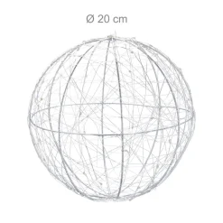 Relaxdays Verlichte Kerstfiguren^ Led Draadbol - Decoratieve Lamp - 20 Cm - Sierlamp - Draadlamp - Zilver