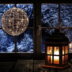 Relaxdays Verlichte Kerstfiguren^ Led Draadbol - Decoratieve Lamp - 20 Cm - Sierlamp - Draadlamp - Zilver
