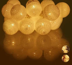 Relaxdays Lichtslangen^ Led Lichtslang Met 20 Ballen - Sfeerverlichting - Feestverlichting - Katoen Grijs-Bruin