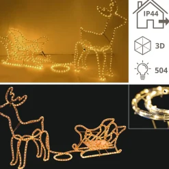 Merkloos Verlichte Kerstfiguren^Rendier Met Slee - 3D Slangverlichting - Kerstversiering - Kerst - Kerstverlichting Buiten - Kerstverlichting - 504 Lampjes