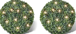 Prolenta Premium Ronde Kunstbuxus 27 Cm Met Solar Led-Verlichting (2 Stuks) Sale