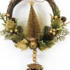 WDMT Rotan Kerstkrans - Gold Berry | O 39 Cm | Decoratieve Kerstkans Gemaakt Uit Rotan En Dennenappels Met Kerstboom | Goud Sale
