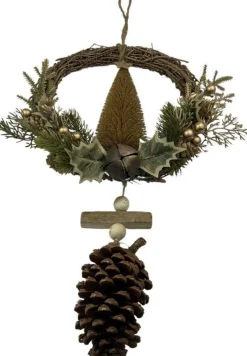 WDMT Rotan Kerstkrans - Gold Berry | O 39 Cm | Decoratieve Kerstkans Gemaakt Uit Rotan En Dennenappels Met Kerstboom | Goud Sale