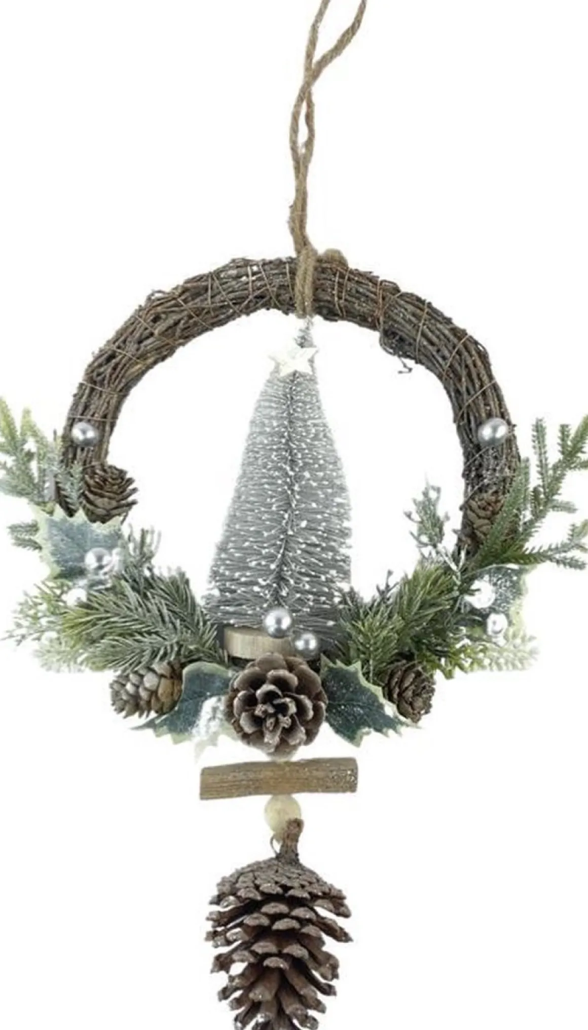 WDMT Rotan Kerstkrans - White Berry | O 39 Cm | Decoratieve Kerstkans Gemaakt Uit Rotan En Dennenappels Met Kerstboom | Wit Sale