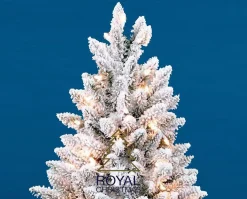 Royal Christmas Kunstkerstbomen^ - Flock / Sneeuw Kunstkerstboom In Plastic Pot - Lengte 105 Cm - Met Warm Led Batterij Verlichting - Met Sneeuw - 122 Takken