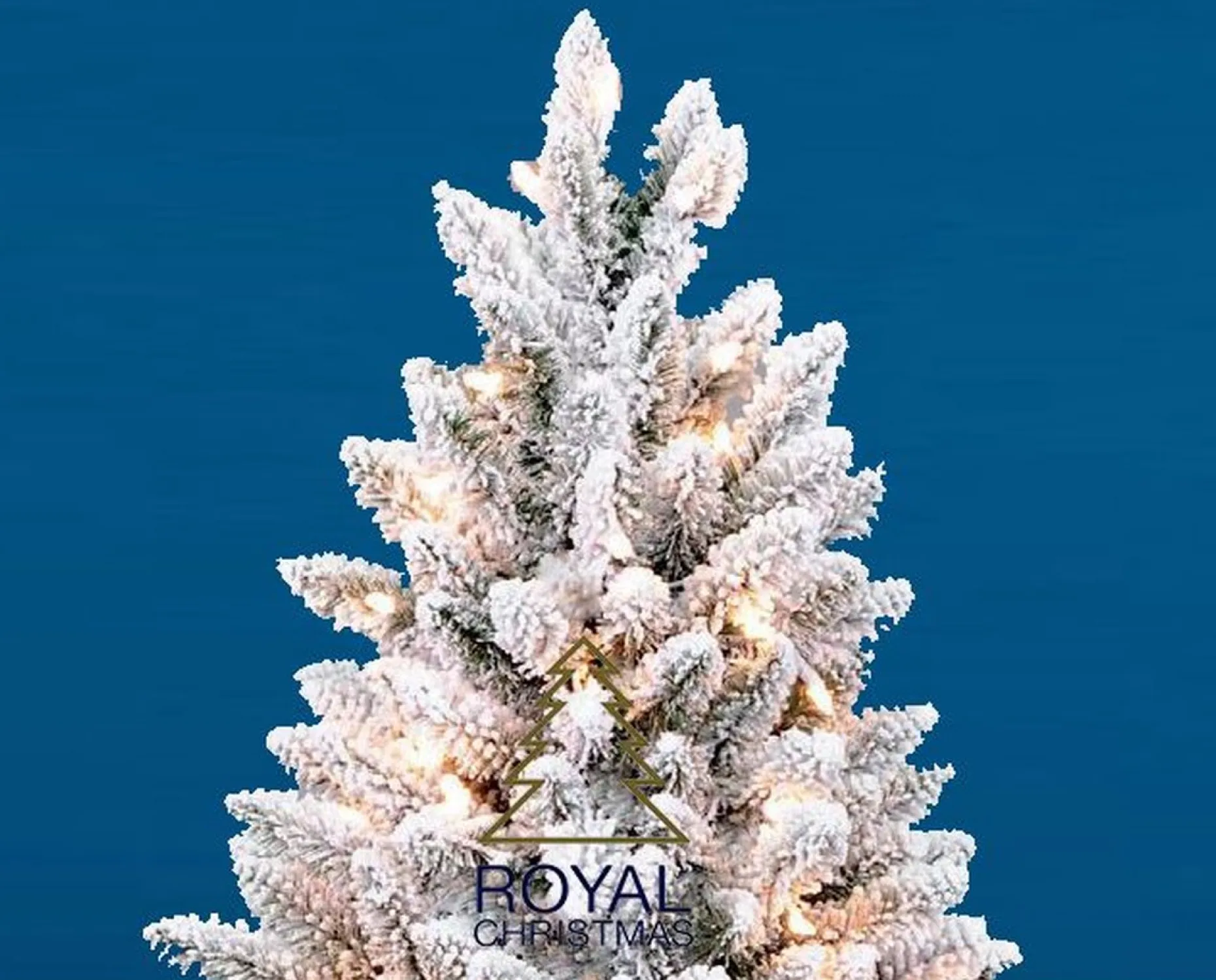 Royal Christmas Kunstkerstbomen^ - Flock / Sneeuw Kunstkerstboom In Plastic Pot - Lengte 105 Cm - Met Warm Led Batterij Verlichting - Met Sneeuw - 122 Takken