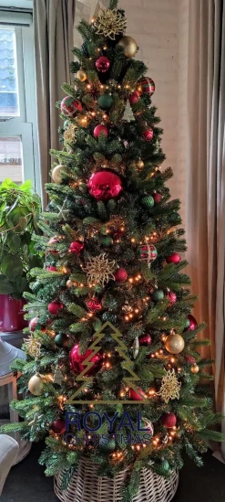 Royal Christmas Kunstkerstbomen^ - Natuurlijke Kunstkerstboom - Bergen Pe / Pvc Premium - Smart 350 Led Lampjes - 210 Cm - Groen 1139 Takken