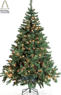 Royal Christmas Kunstkerstbomen^t - Nepkerstboom Dakota - Lengte 180 Cm - Met 250 Geintegreerd Warm Led Lampjes - 498 Takken