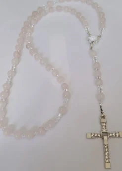 CrystalDesign Rozenkrans, Paternoster Gemaakt Met Rozenkwarts Kralen En Kristallen Van Swarovski, Gebedssnoer, Rozenkransgebed, Kruisteken, Meditatie, Spiritueel, Geloof, Geloofsteken, Cadeau, Ketting, Kruis, Gebed, Gebedssnoer, Gebedsketting, Kerstpakket Cadeau Clearance