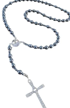 CrystalDesign Rozenkrans, Paternoster Gemaakt Met Hematiet Kralen En Kristal Van Swarovski, Gebedssnoer, Rozenkransgebed, Kruisteken, Meditatie, Spiritueel, Geloof, Geloofsteken, Cadeau, Ketting, Kruis, Gebed, Gebedssnoer, Gebedsketting, Kerstpakket Cadeau Hot