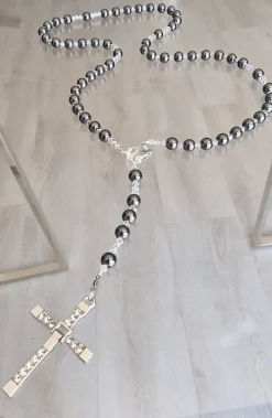 CrystalDesign Rozenkrans, Paternoster Gemaakt Met Hematiet En Kristallen Van Swarovski, Gebedssnoer, Rozenkransgebed, Kruisteken, Meditatie, Spiritueel, Geloof, Geloofsteken, Cadeau, Ketting, Kruis, Gebed, Gebedssnoer, Gebedsketting, Kerstpakket Cadeau Outlet