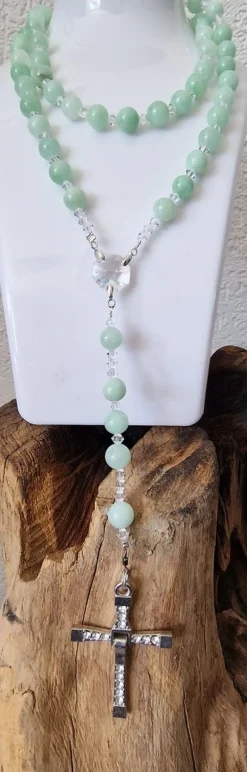 CrystalDesign Rozenkrans, Paternoster Jade En Kristallen Van Swarovski, Gebedssnoer, Rozenkransgebed, Kruisteken, Meditatie, Spiritueel, Geloof, Geloofsteken, Cadeau, Ketting, Kruis, Gebed, Gebedssnoer, Gebedsketting, Kerstpakket Cadeau Shop