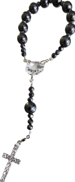 CrystalDesign Rozenkrans - Tientje - Paternoster, Gemaakt Met O.A. Swarovski Kristallen En Hematiet Kralen (Gebedssnoer, Kerst, Eerste Communie, Geloof, Ketting, Hanger, Kruisteken, Kruis, Meditatie, Mediteren, Gebed, Gebeden, Spiritueel) Shop