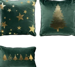 Sierkussen.nl Set Van 3 Kerst Sierkussens - Groen En Goud - 1X Trees - 1X Stars - 1X Tree - Inclusief Polyester Vulling - Zachte Stoffen - Sfeerkussens Hot