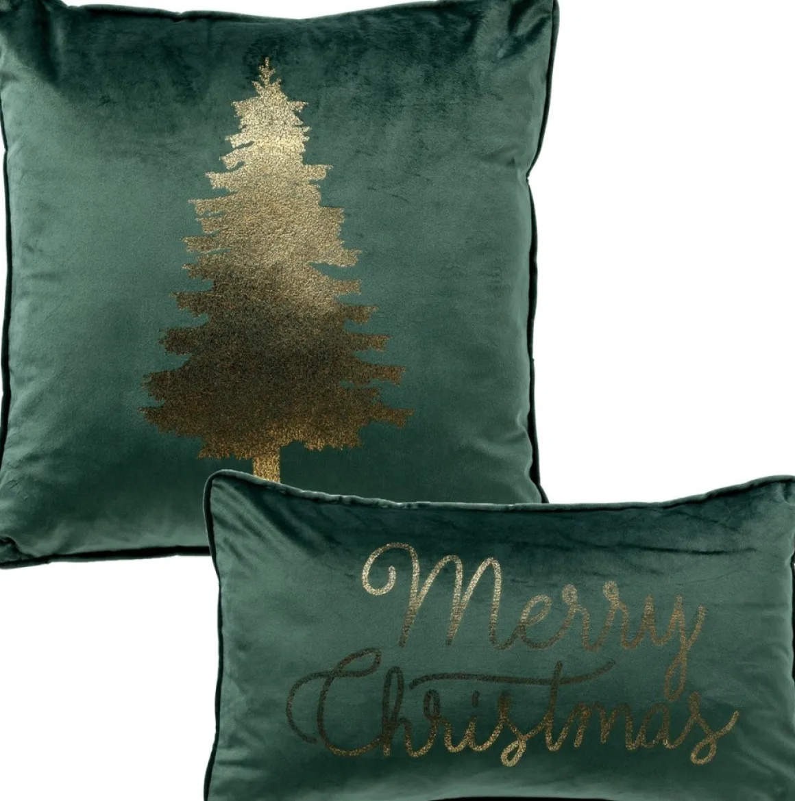Sierkussen.nl Set Van 2 Kerst Sierkussens - Groen En Goud - 1X Tree - 1X Merry Christmas - Inclusief Polyester Vulling - Zachte Stoffen - Sfeerkussens Best