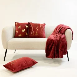 Sierkussen.nl Set Van 3 Kerst Sierkussens - Rood - Goud - 1X Merry Christmas - 1X Christmas - 1X Deer - Inclusief Polyester Vulling - Zachte Stoffen - Sfeerkussens Cheap
