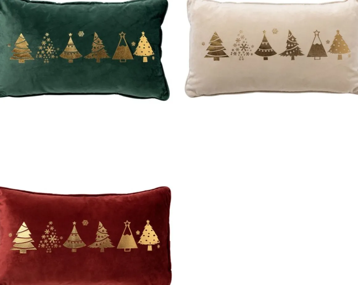 Sierkussen.nl Set Van 3 Kerst Sierkussens - Rood - Wit - Groen - Goud - 3X Trees - Inclusief Polyester Vulling - Zachte Stoffen - Sfeerkussens Hot
