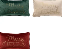 Sierkussen.nl Set Van 3 Kerst Sierkussens - Rood - Wit - Groen - Goud - 3X Merry Christmas - Inclusief Polyestervulling - Zachte Stoffen - Sfeerkussens Sale