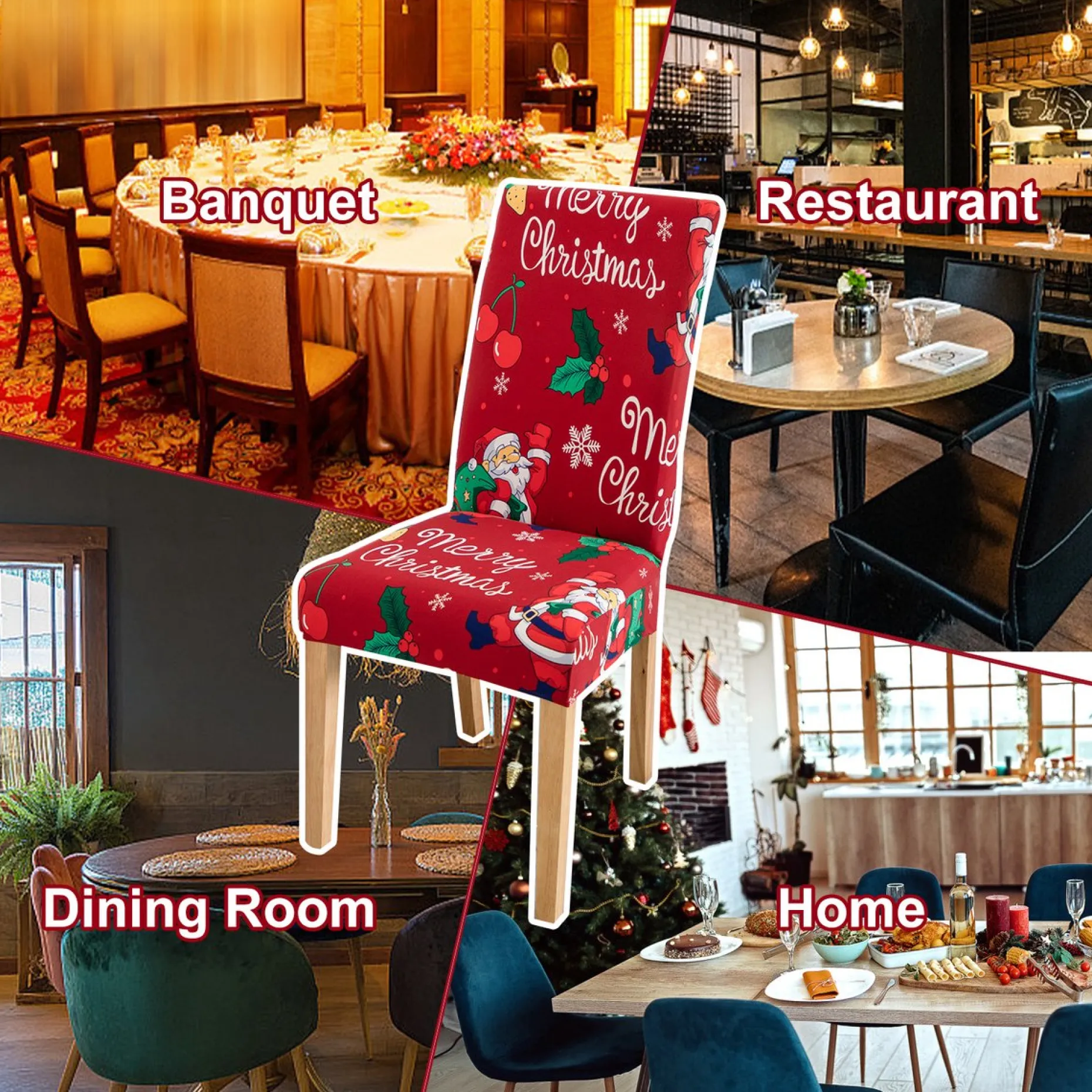 Merkloos Kerstpakketten^Set Van 6-Kerst Stoelhoezen, Stoelhoes Feestelijke Cover Decoratie Beschermer Stoelhoes Party Restaurant Stoelhoes