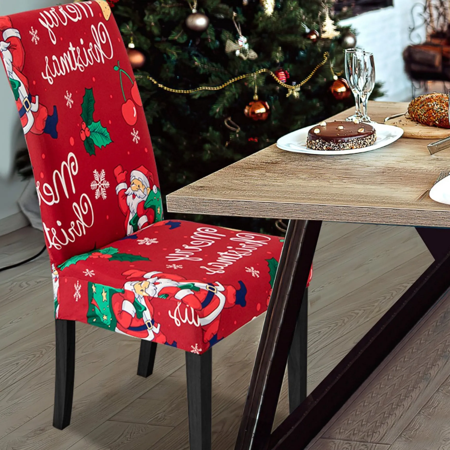 Merkloos Kerstpakketten^Set Van 6-Kerst Stoelhoezen, Stoelhoes Feestelijke Cover Decoratie Beschermer Stoelhoes Party Restaurant Stoelhoes