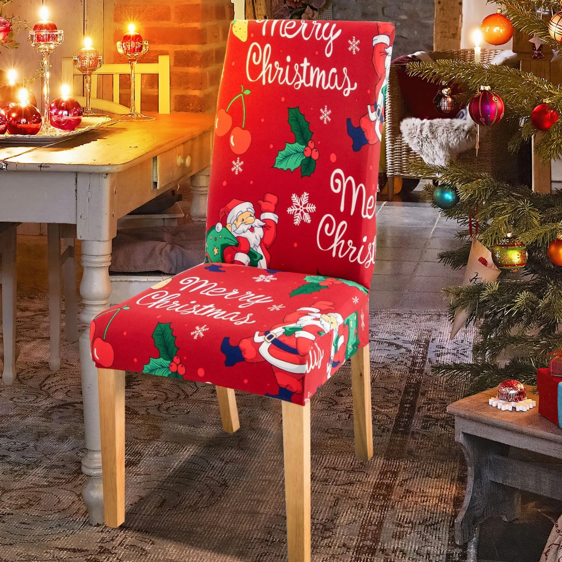 Merkloos Kerstpakketten^Set Van 6-Kerst Stoelhoezen, Stoelhoes Feestelijke Cover Decoratie Beschermer Stoelhoes Party Restaurant Stoelhoes
