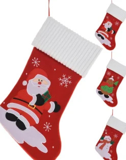 Merkloos Set Van 3 Luxe Kerstsokken - Kerstsok - 46 Cm - Kerstman - Sneeuwpop - Rendier - Kerstmis Best Sale