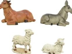 Bellatio Decorations Set Van 4 Stuks Polystone Dierenbeeldjes Os, Ezel En Schapen 12 Cm - Polystone Dieren / Kerststal Dierenbeeldjes Flash Sale