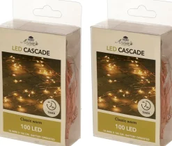 Anna's Collection Kerstlichtsnoeren^Set Van 2X Stuks Cascade Draadverlichting Lichtsnoer Met 100 Lampjes Warm Wit Met 10 Lichtdraden - Kerstverlichting