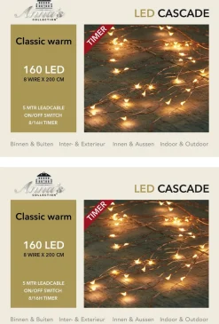 Anna's Collection Kerstlichtsnoeren^Set Van 3X Stuks Cascade Draadverlichting Lichtsnoer Met 160 Lampjes Warm Wit Met 8 Lichtdraden - Lichtsnoeren - Kerstverlichting